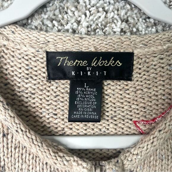 Theme Works Christmas Patchwork & Embroidered Wool Blend Zip Up Knit Vest Large - Picture 5 of 8